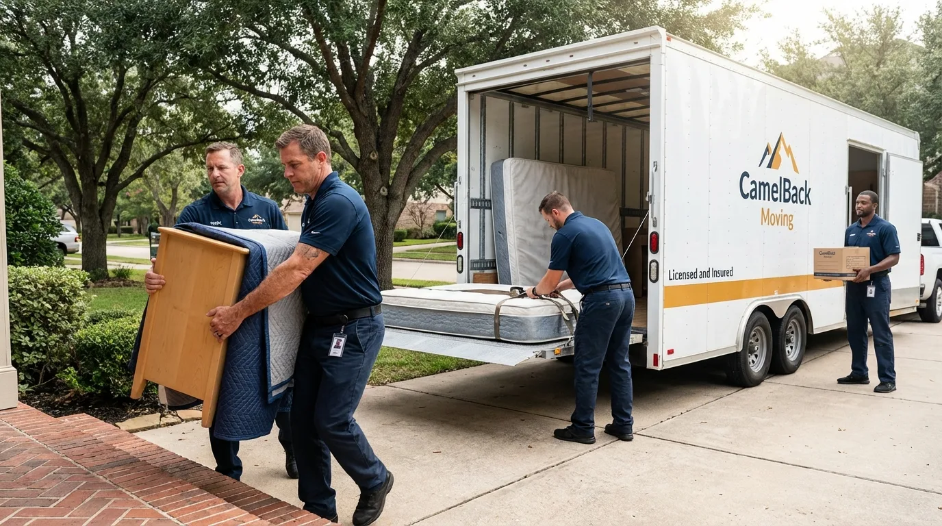 Crew loading residential truck for cross-state move from Adams Center, NY
