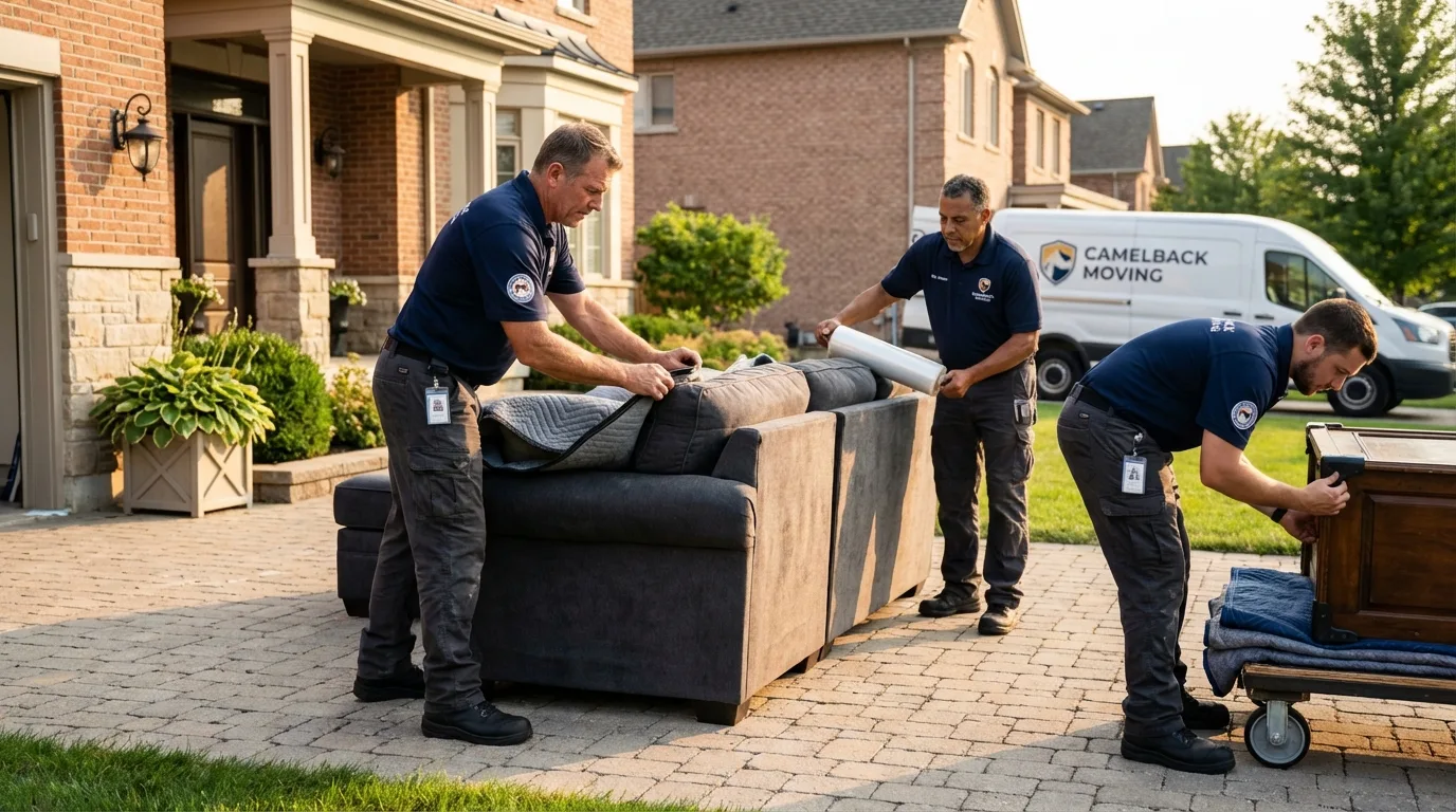 Large estate moving crew wrapping furniture in Adams Center, NY